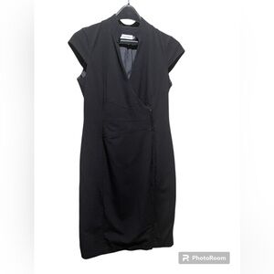 CALVIN KLEIN Midi Dress Wrap Lined LBD Classy Womens 4 Black Career
